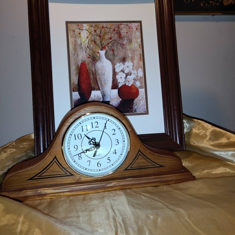 Vintage Mantel Clock in Warm Wood Finish